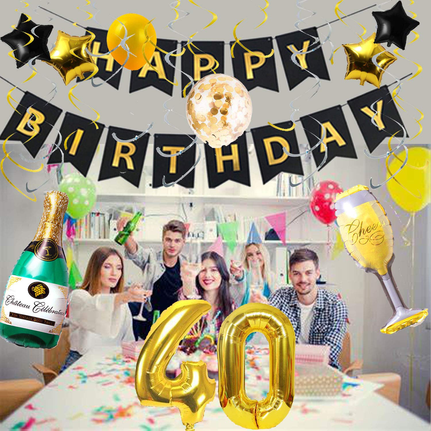 40. Geburtstag Dekoration Für Frauen – 33-teiliges Set In Schwarz-Gold Mit Krone, Schärpe & Ballons