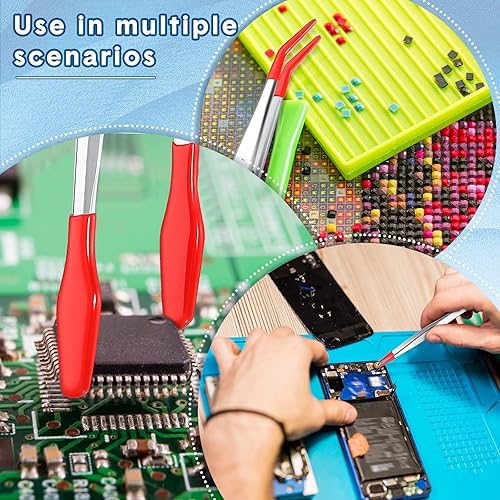 Miniatura 7 de Mixweer Juego de 6 pinzas de goma de punta larga para hacer joyas, punta de PVC suave, punta plana doblada y recta, pinzas de precisión para