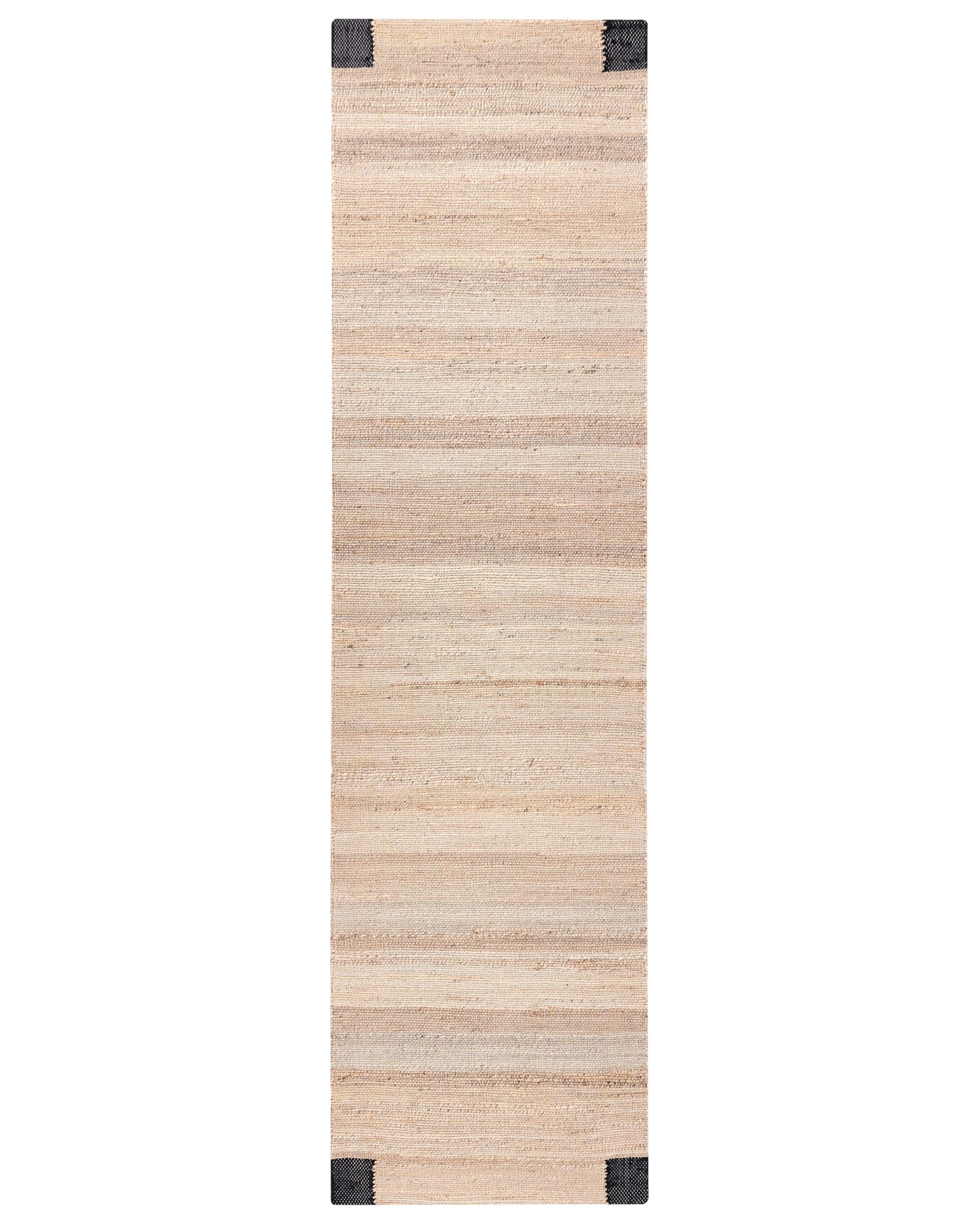 Dywan chodnik z juty prostokątny 80 x 300 cm pleciony rustykalny przedpokój sypialnia beżowy z czarnym Amravati