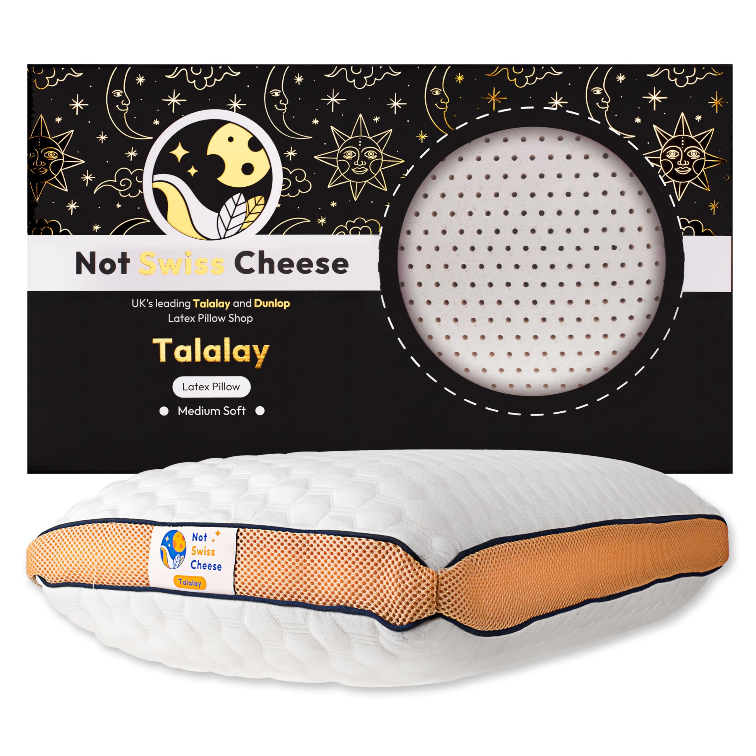 Not Swiss Cheese Premium Talalay King Size Latex Foam Pillow | Natural Medium Soft Orthopedic Cervical Pillow for Neck Pain Relief | w/Washable Cover | 32 x 16 x 6 in | Durable & Comfortable