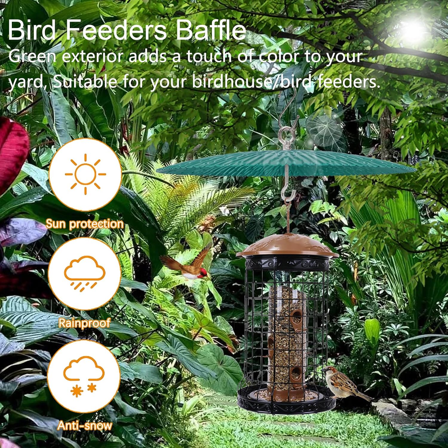 Bird Feeder Baffle，Humming Bird Feeders Cover for Hanging,13 inch Metal Squirrel Baffle Shield for Outside(Green,2 Pack)