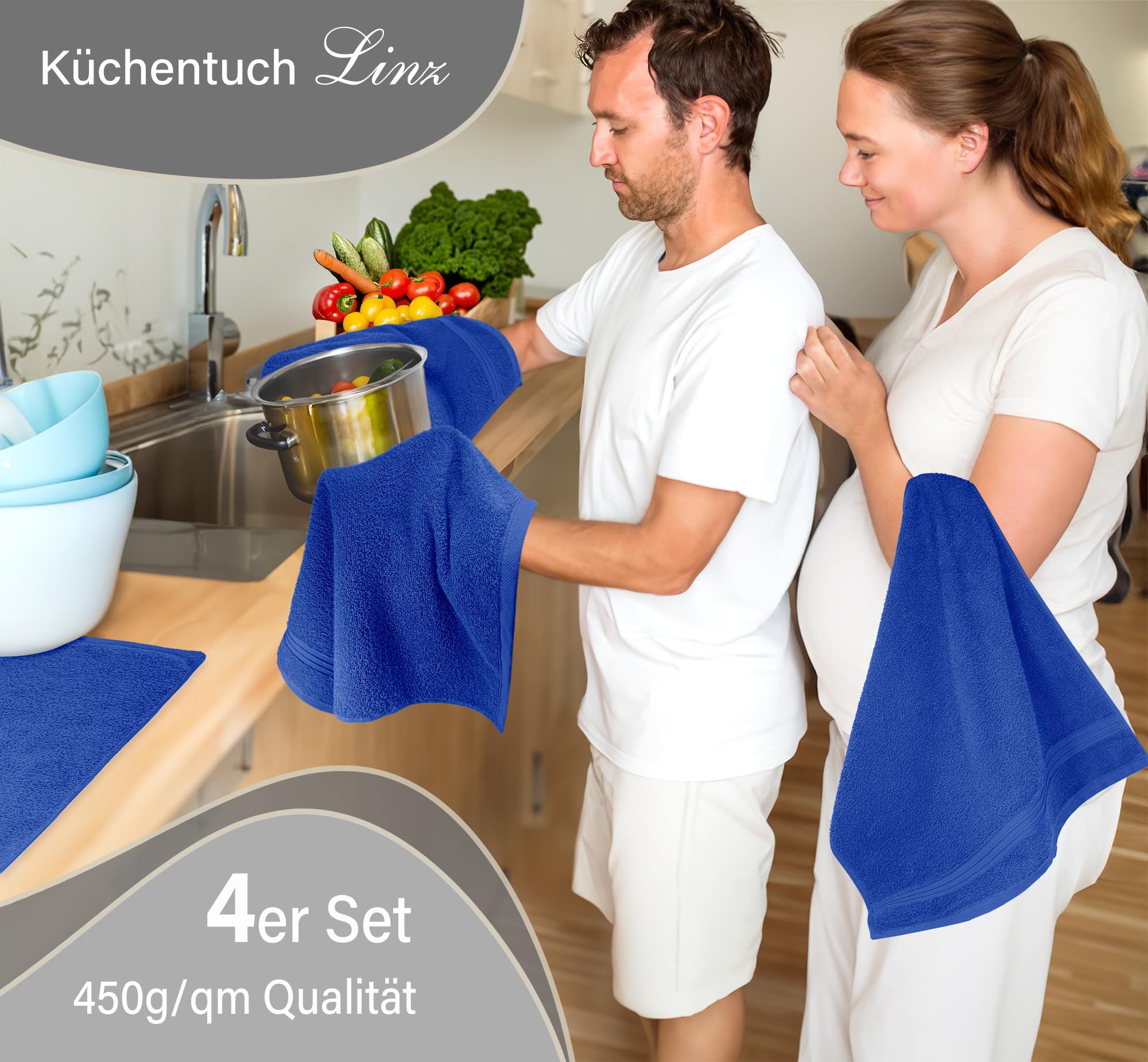Set Di 2 Asciugamani Da Cucina In Cotone Turco: Design Boho Blu Marino (35,6 X 76,2 Cm)