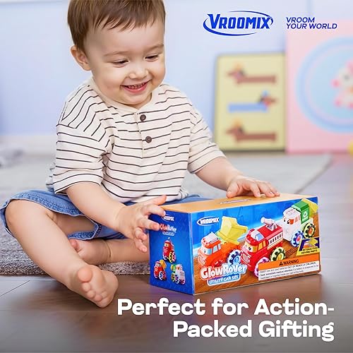 Miniatura 8 de GlowRover Paquete de 3 juguetes Monster Truck de juguete con ruedas de luz LED, autos de fricción para niños pequeños y niñas de 18 meses en