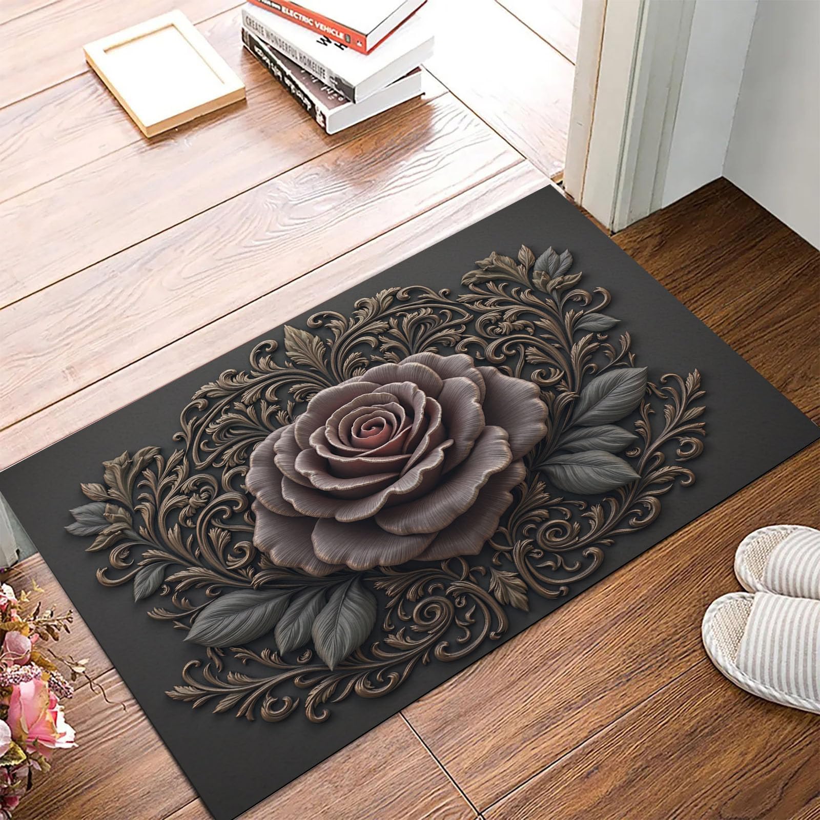Paillasson rose en relief au design européen pour une décoration raffinée