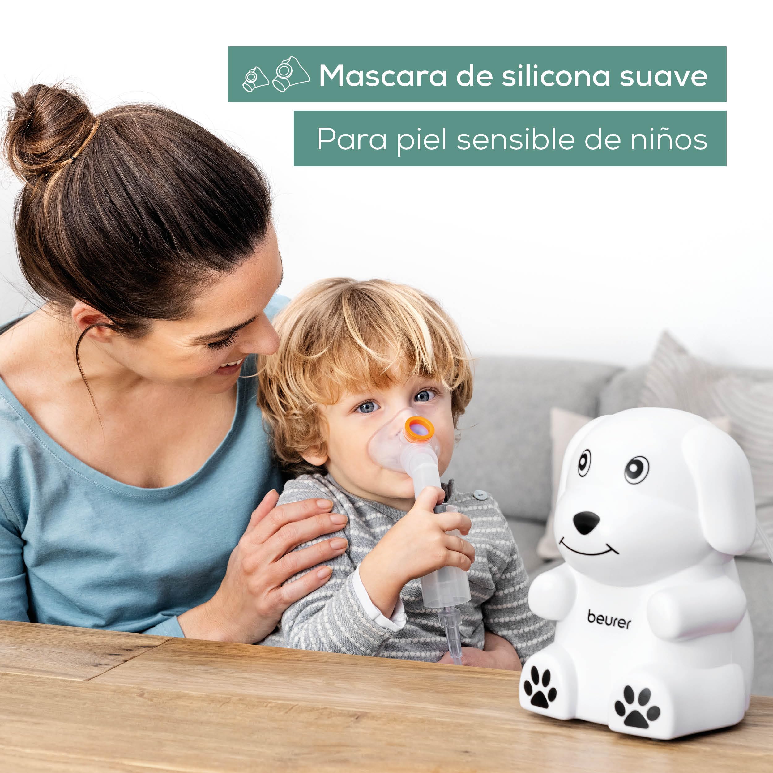 Beurer IH 24 Nebulizador Kids con diseño adaptado a los niños para nebulizar medicación líquida, a partir de 6 meses, alto rendimiento de nebulización y corto tiempo de inhalación, máscara de silicona