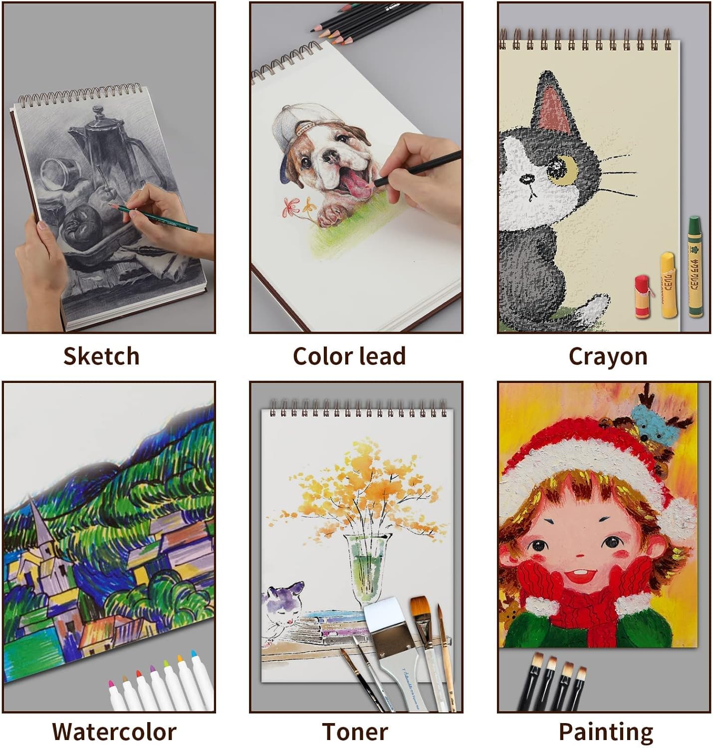 Mixed Media Sketch Pad, 9 x 12 inches, 60 Sheets Each (98lb/160gsm), 2 Pack, Heavyweight Drawing Papers, Top Spiral Bound Hardcover Sketchbook, for Wet and Dry Media, Drawing, Painting : Arts, Crafts & Sewing