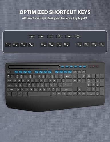 Miniatura 79 de Combo de teclado y mouse inalámbricos, teclado ergonómico de tamaño completo con reposamuñecas, soporte para teléfono, modo de suspensión, Rosa