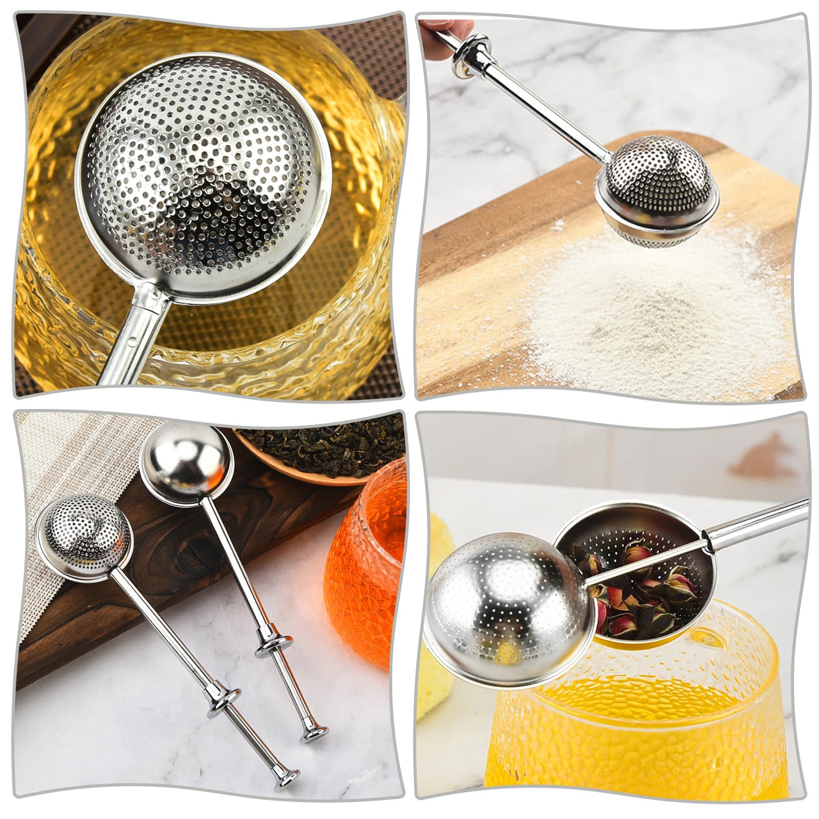 2 Piezas Infusor de Te Bola, Colador de Té Esférico, Bola de Té de Mango Largo, Resistente y Duradero, Fácil de Limpiar, Mejora la Experiencia de Preparar Té, Apto para Té a Granel, Especias