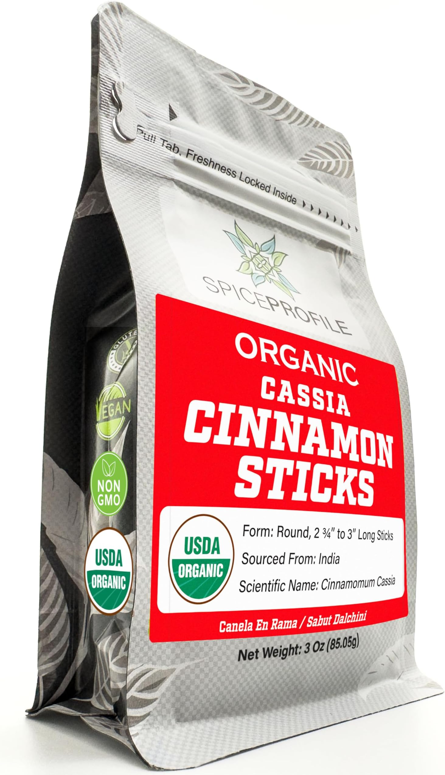 Spice Profile USDA Organic Cassia Cinnamon Sticks, Lab Tested for Heavy Metals, Resealable 3 oz Pouch, Sabut Dalchini, Canela En Rama