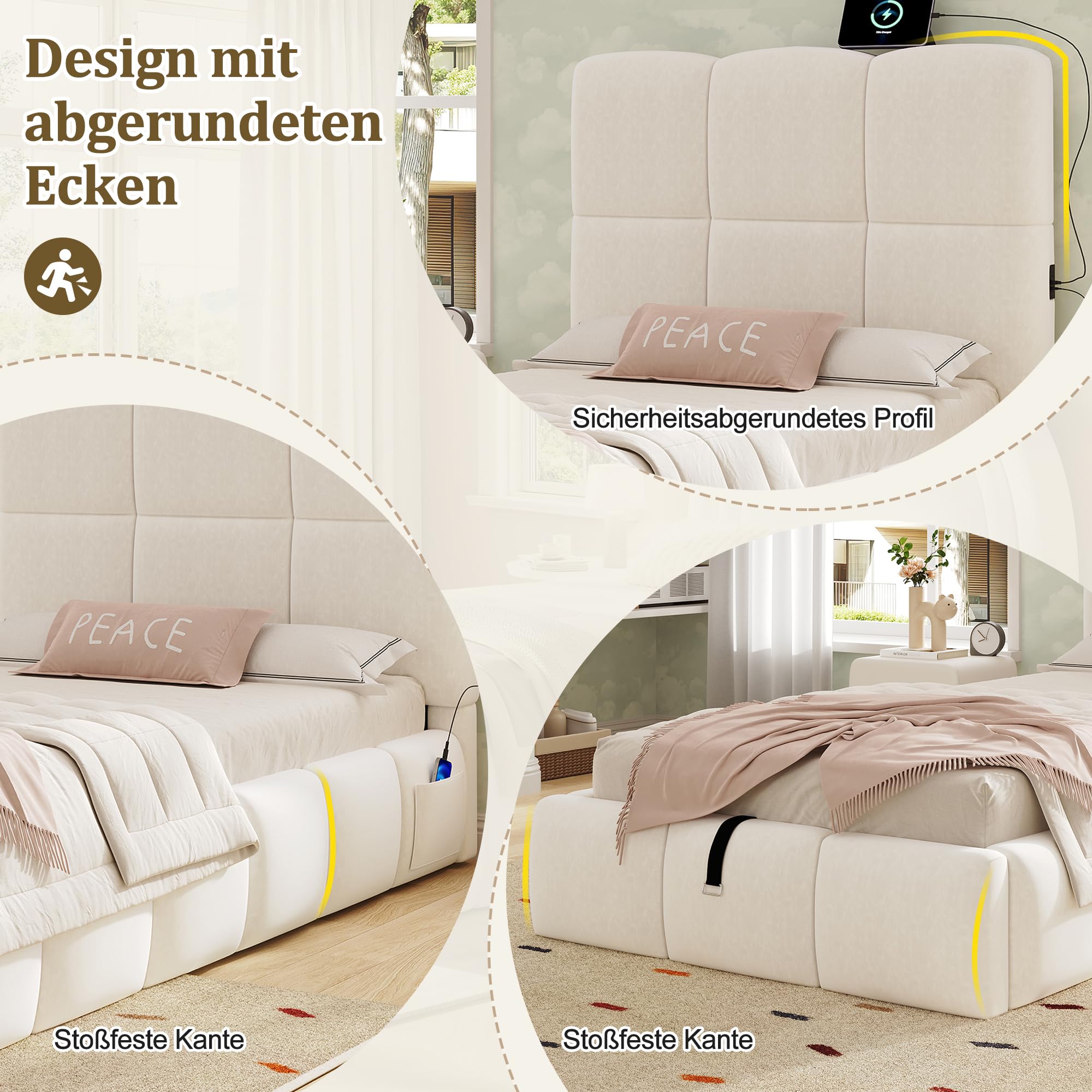 Lettino per bambini, 90 x 200 cm, con vano portaoggetti, letto imbottito