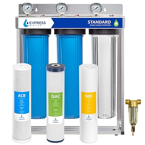 Express Water Sistema de filtro de agua para toda la casa, sistema de filtración de agua de 3 etapas con filtros de sedimentos, GAC y carbono,