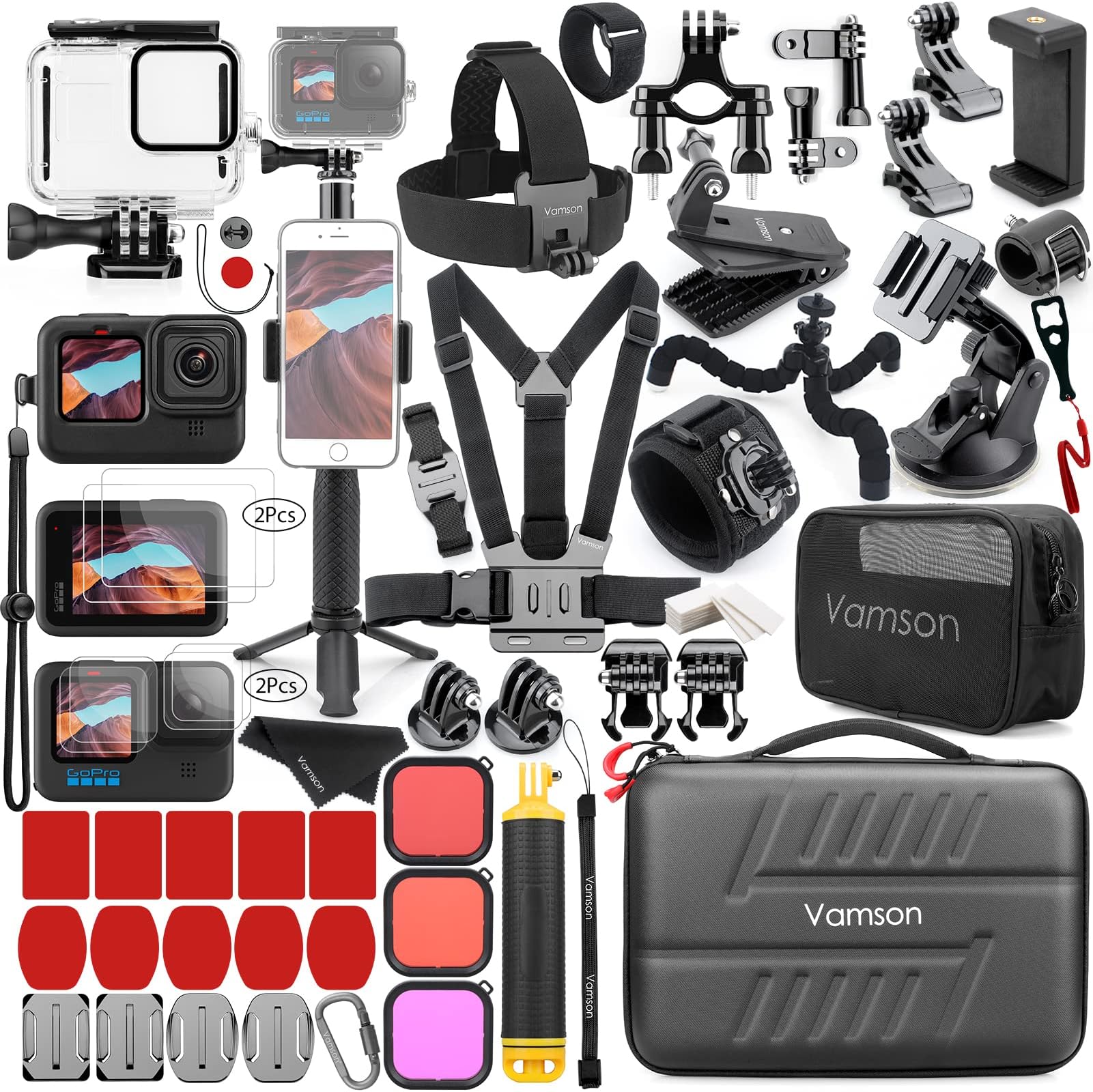 Husiway Accessories Kit for Gopro Hero 12 11 10 9 Black