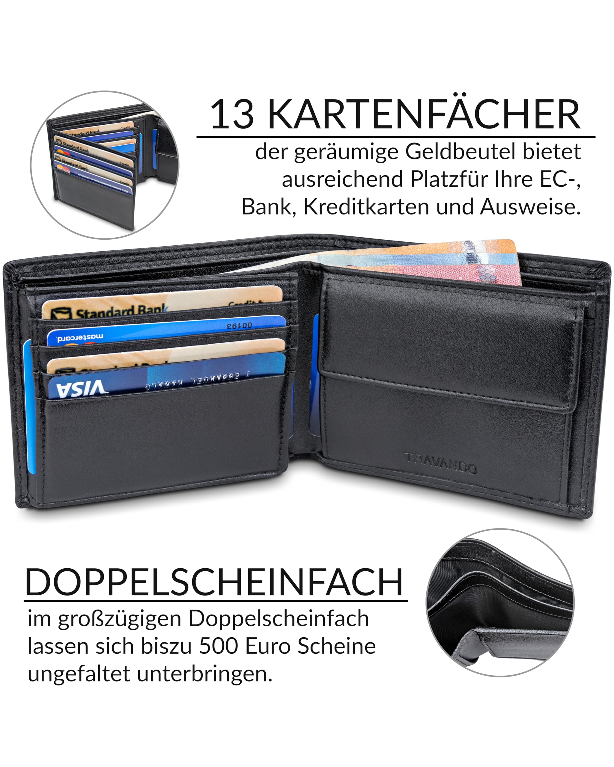 TRAVANDO Geldbörse Herren Groß TÜV RFID Zertifiziert Portmonee mit 13 Kartenfächern mit Münzfach Oslo Geldbeutel Wallet Portemonnaie Wallet for Men