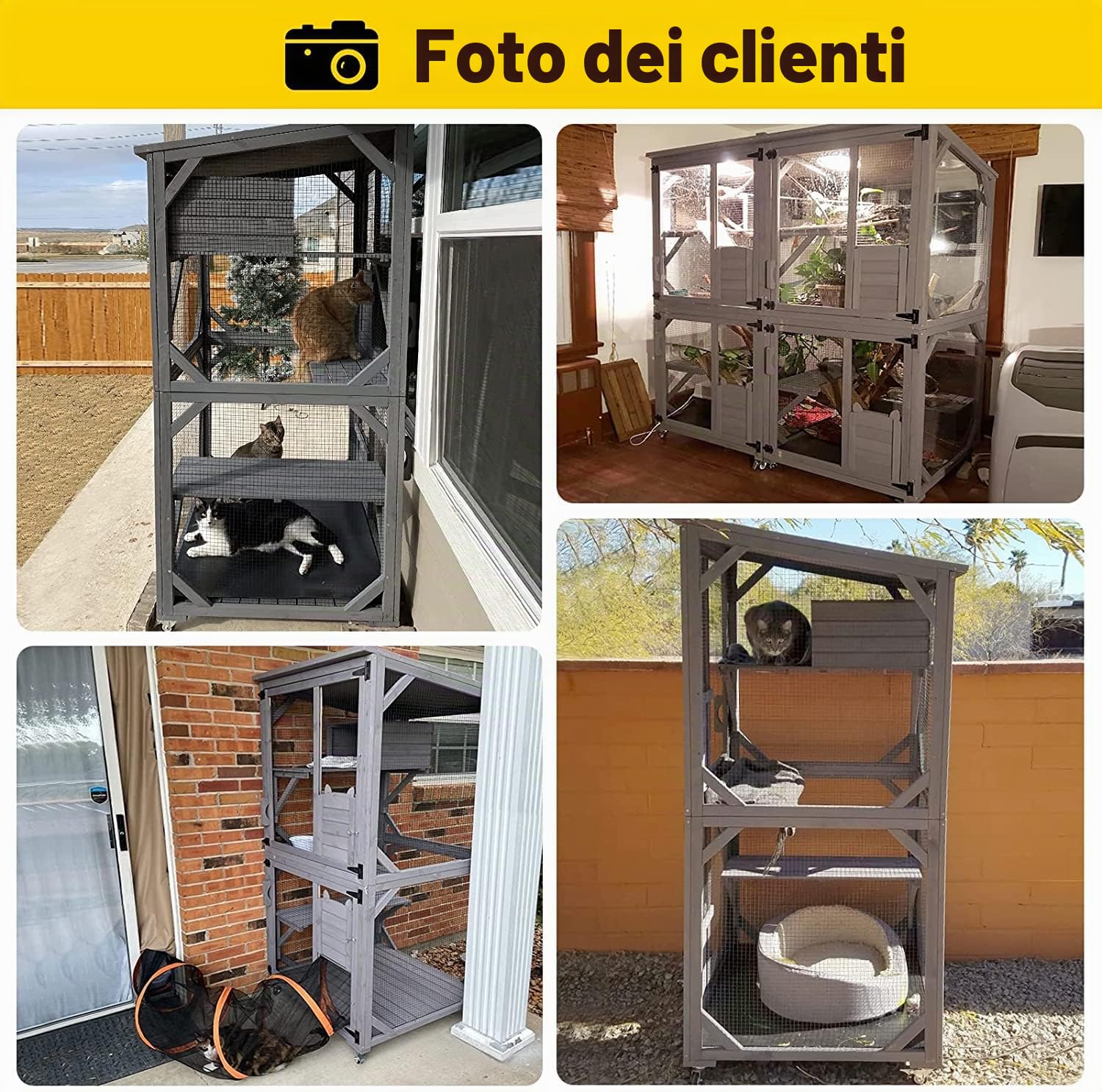Casetta per gatti in legno per interni ed esterni, grande gabbia per gatti su ruote, gabbia Catio con striscia di legno rinforzata, tetto impermeabile