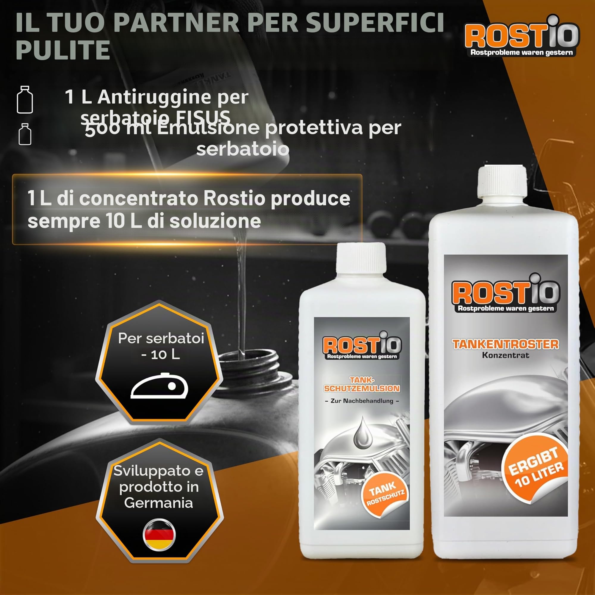 Rostio Antiruggine per Serbatoi Confezione da 1 litro, più Set di emulsione Protettiva e sigillante antiruggine per Serbatoi