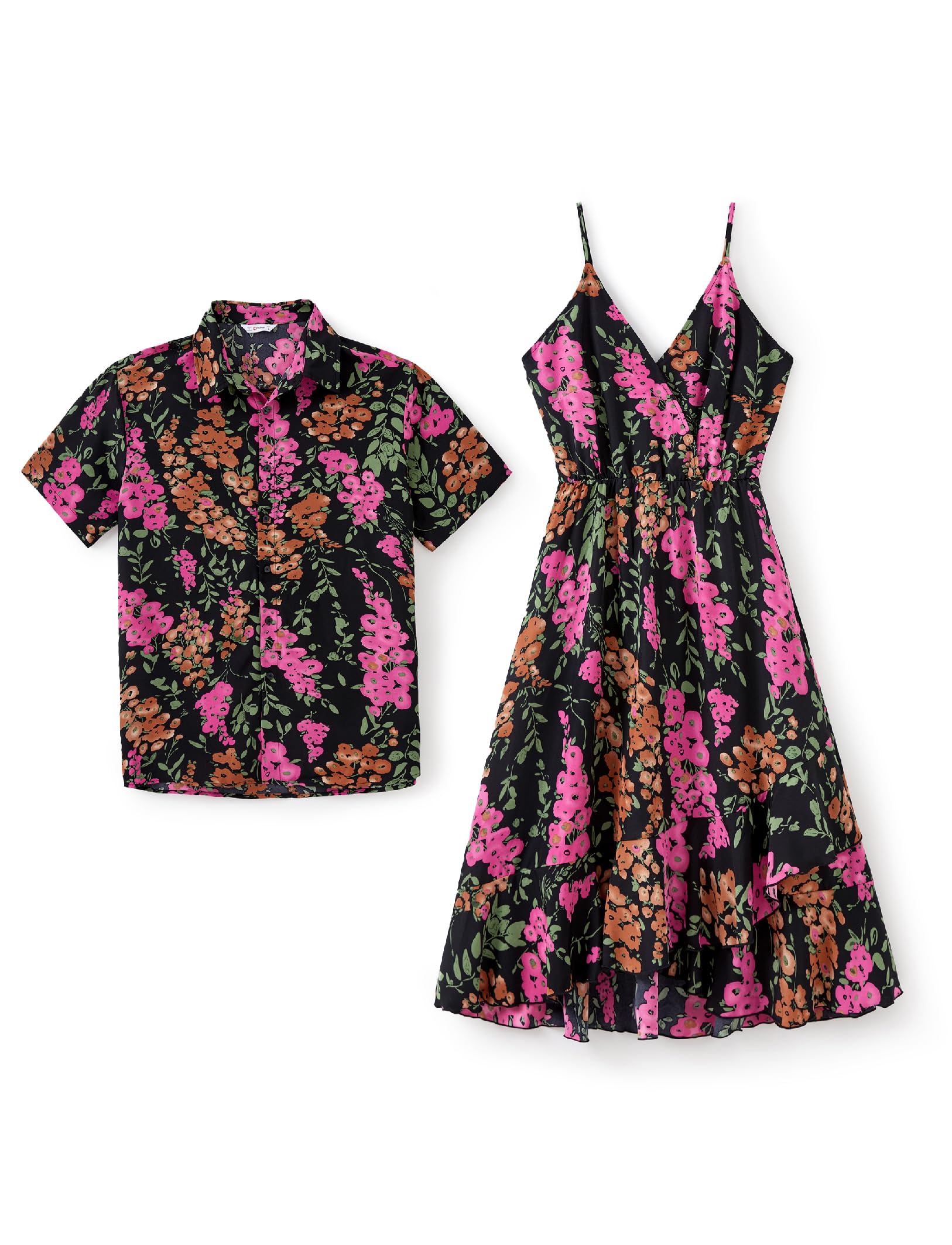 PATPAT Matching Hawaiian Outfits for Couples Beach Vacation Tropical Print Women Spaghetti Strap Dress or Men Cruise Shirt