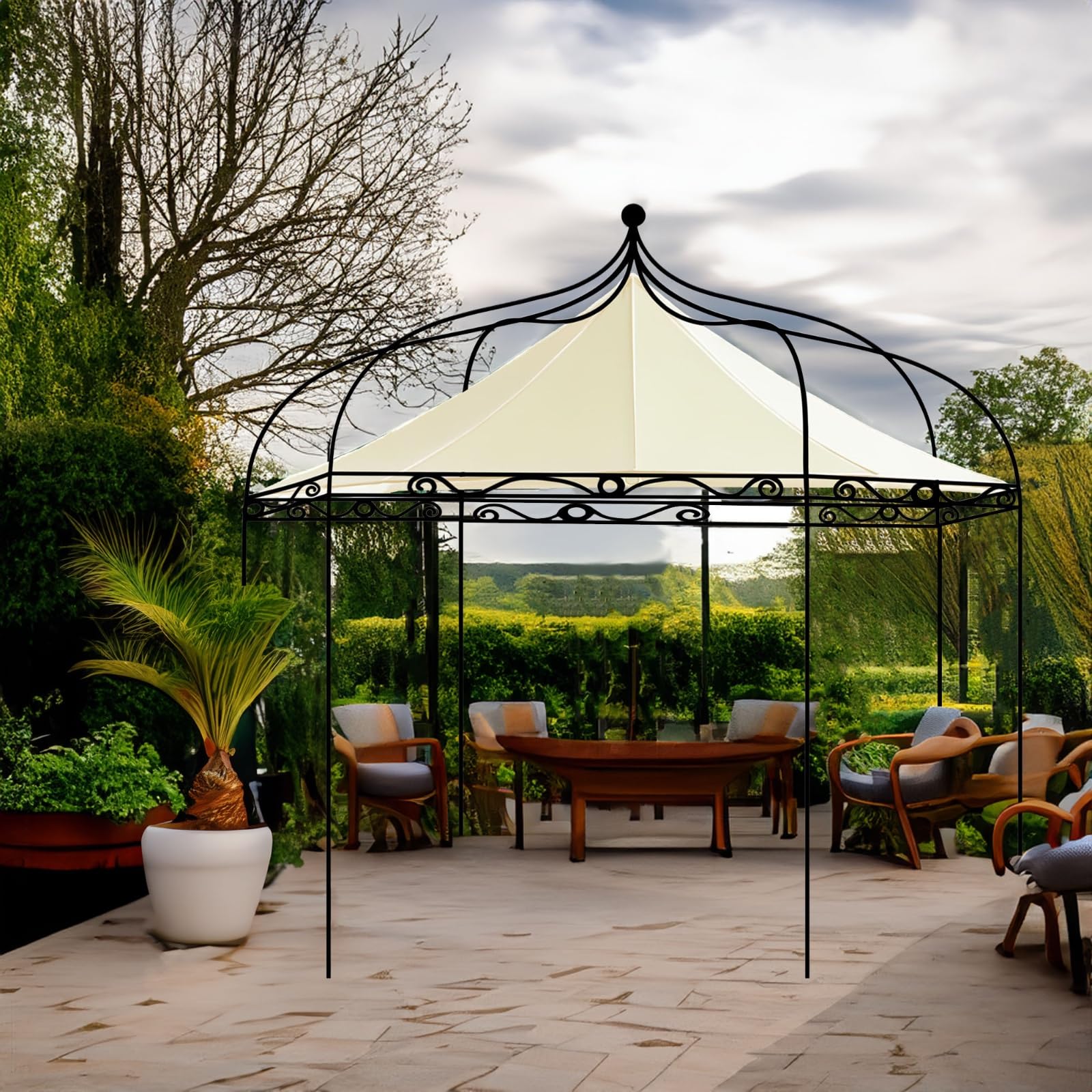Tetto di ricambio per gazebo Modena, 6 angoli, 320 cm, impermeabile, materiale: Panama PCV Soft 370 g/m², extra forte, modello 8 (beige)