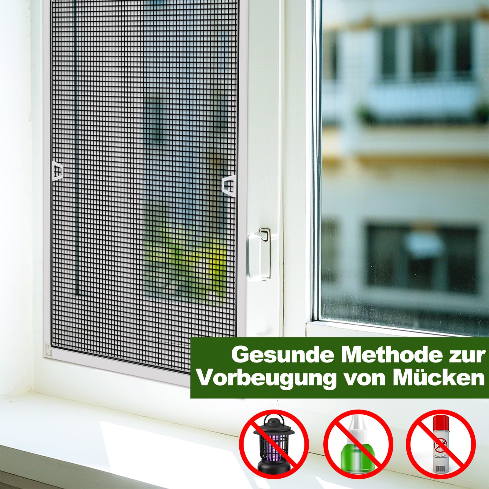 Fliegengitter Fenster mit Rahmen, Insektenschutz Fliegengitter Fenster Fliegenschutz Alurahmen, 120 x 100 cm Fliegengitter zum Klemmen, Mückenschutz Fliegenschutzgitter Montage ohne Bohren