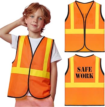 Haysandy 6 Pcs Kids Construction Vests Construction Worker Costume Career Dress Up for Toddlers Birthday Party Gift, Ages 3-8 Orange