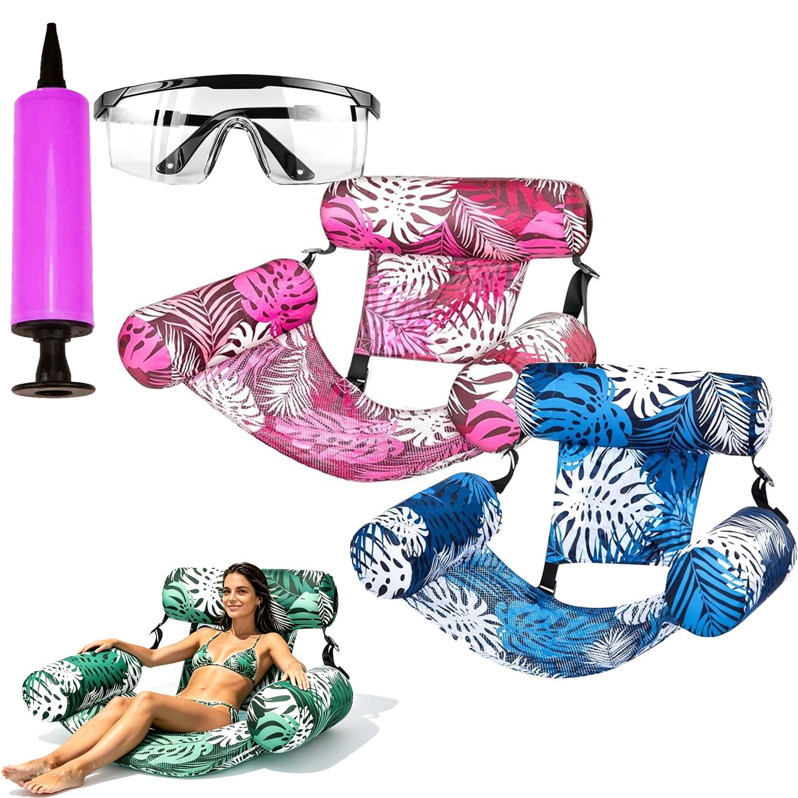 Chaise Gonflable Piscine, Siege Gonflable Piscine, Portable Fauteuil Flottant, Hamac Gonflable Flottant 4 en 1, Chaise Flottante pour Fêtes, Été, Plage, Lac, Aquatique