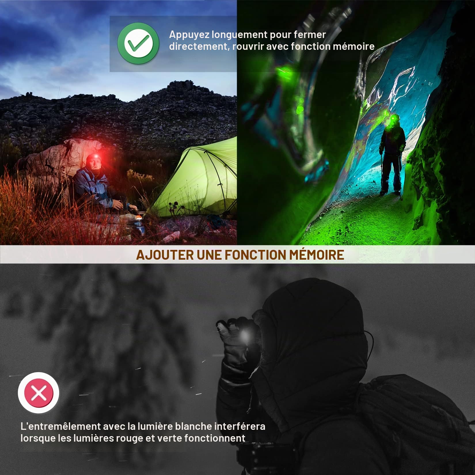 EverBrite Lampe Frontale avec 3 Lumières Blanche, Rouge et Verte | 300 LM, 5 Modes d'Eclairage, Torche Frontale Réglable pour Pêche, Camping, Lecture, Randonnée, 6 Piles AAA Incluses (Rose)