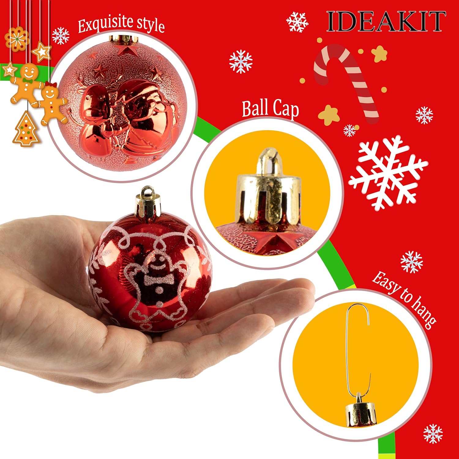 73Pcs Christmas Balls Ornaments Set, Red and White Christmas Tree Ornaments, Shatterproof Plastic Decor for Xmas Tree Hanging, Festival Home Party Decors, IDEAKIT