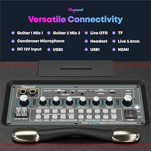 Miniatura 8 de Máquina de karaoke para adultos, con pantalla de letras, altavoz Bluetooth grande portátil inteligente, 2 micrófonos inalámbricos, sistema de