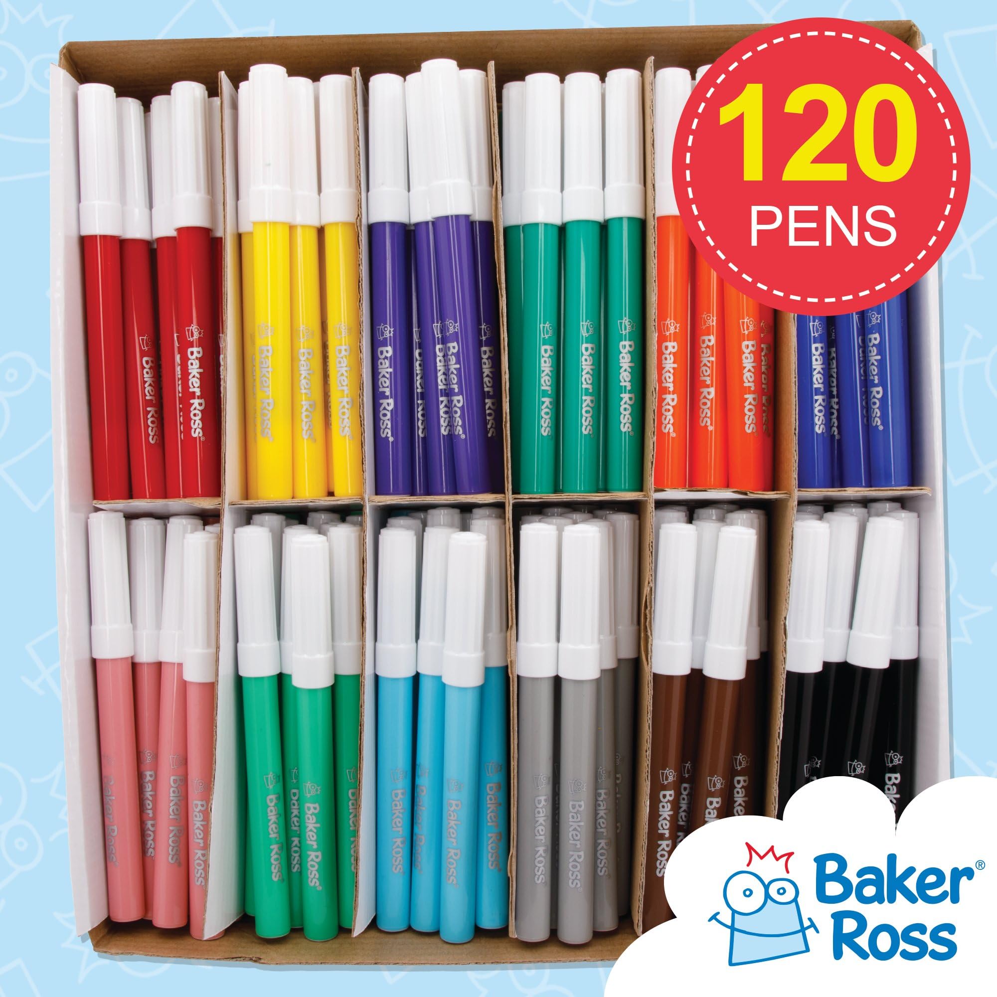 Baker Ross FE413 Pennarelli a Punta Larga - Confezione da 120, pennarelli da colorare per bambini