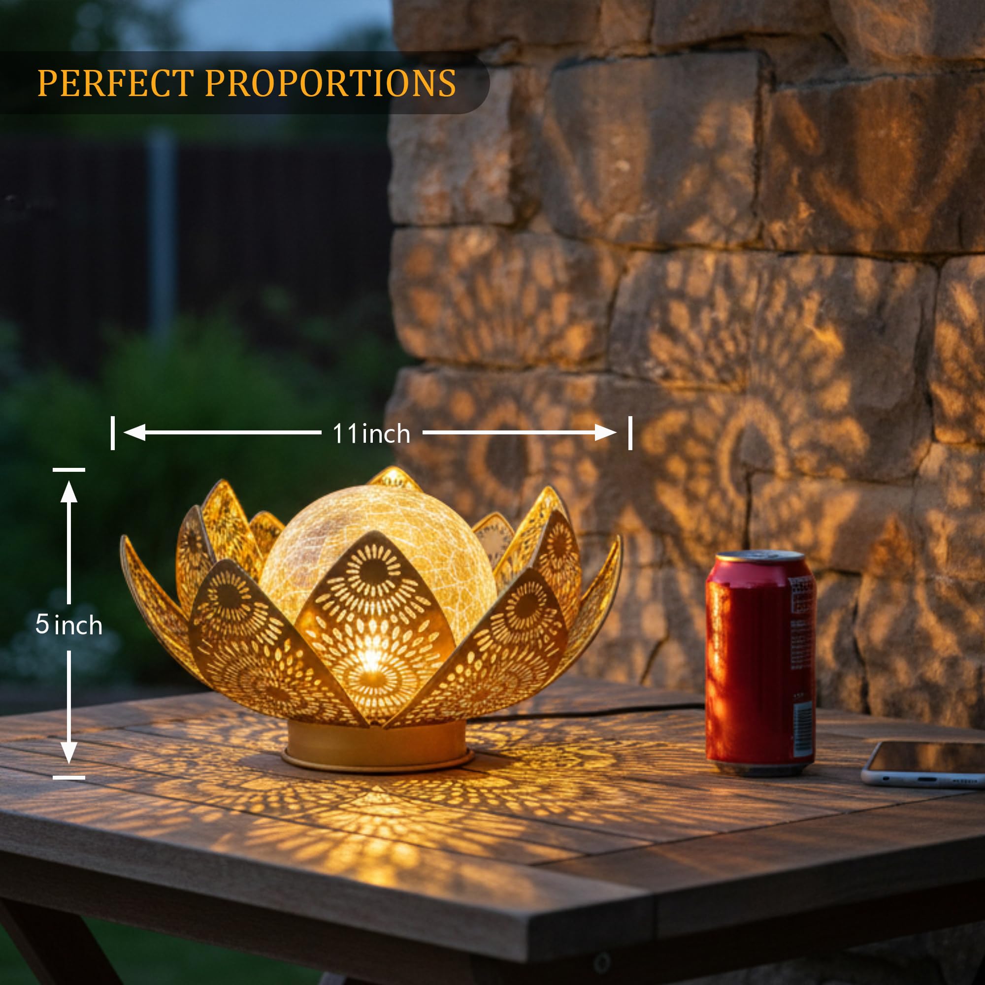 Solarleuchten für den Außenbereich, wasserdicht, IP65 – Lotusblumenlaterne mit Craquelé-Glas & Metallblüten, Gartendekoration für Terrasse, Weg, Rasen, automatisches Ein-/Ausschalten, Geschenk