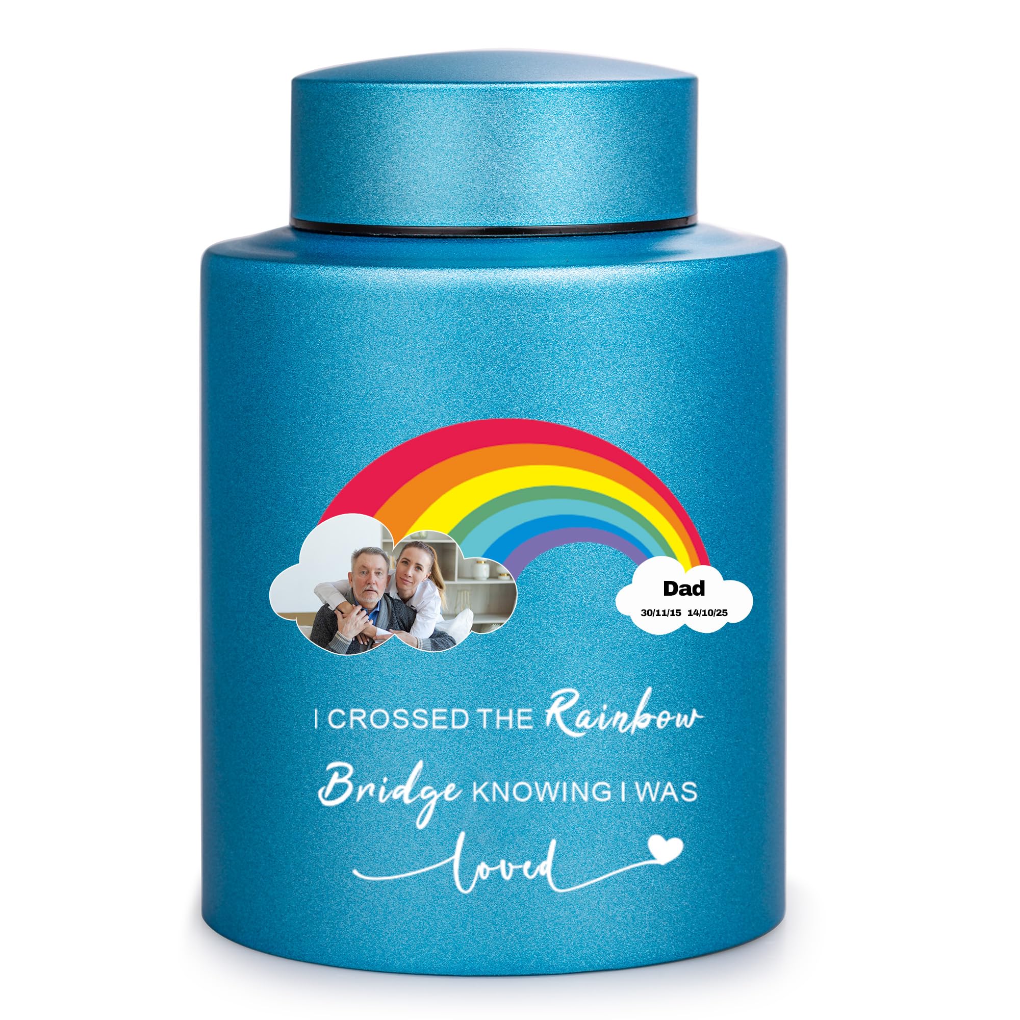 Rainbow Memorial Urn for Human & Pet Ashes - Personalized Cremation Keepsake with Photo, Unique Sympathy Gift