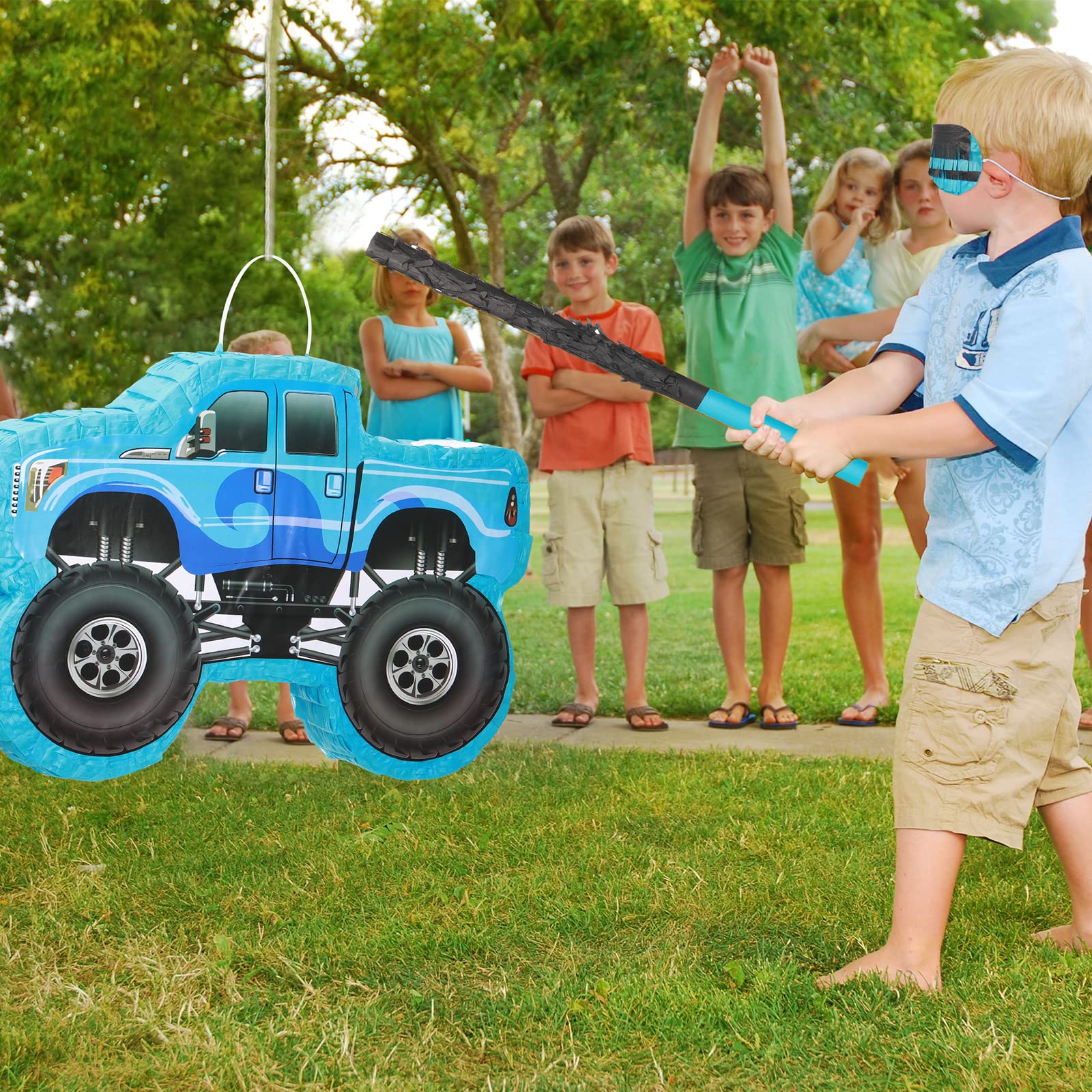 Small Truck Pinata Birthday Truck Pinata for Kids Construction Pinata with Stick Blindfold Confetti Boys Birthday Party Supplies for Carnival Events Fiesta Decor Games,15.7 x 11 x 2.4 Inch (Blue)