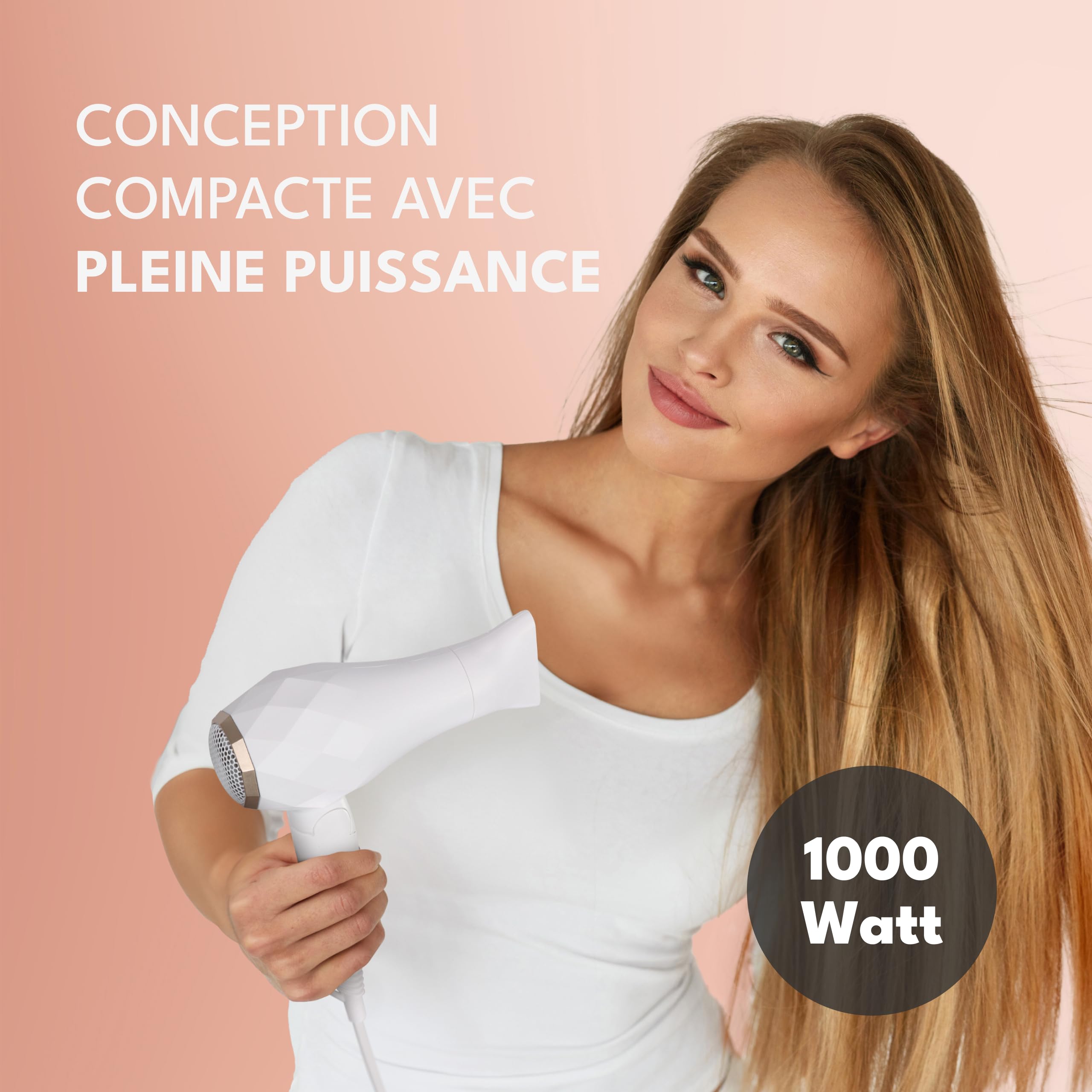 LEBENLANG Seche cheveux voyage pliable petit - 1000W & Double tension & Sac de voyage avec buse de coiffage inclus I Sèche cheveux ionique Hair dryer I Mini sechoir cheveux Séche cheveux leger
