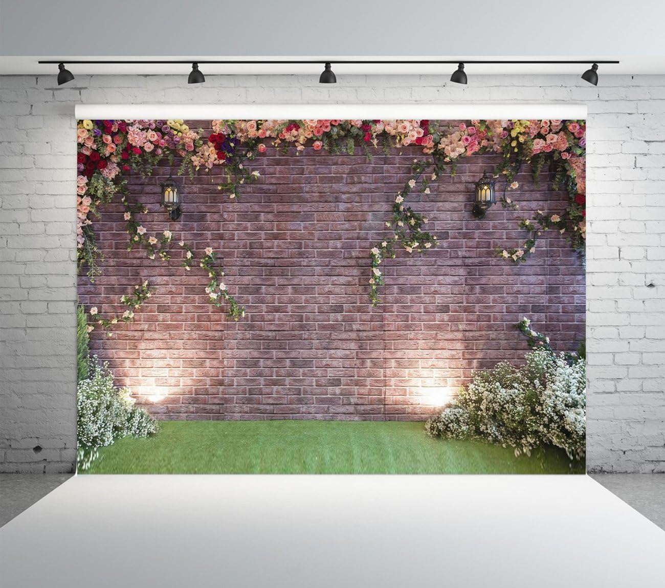 7 ft X 5 ft Rose Flower Photography Backdrop Brick Wall Vinyl Studio Background Wedding Valentine's Day