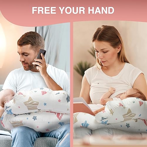 Miniatura 8 de PILLANI Almohada de lactancia para lactancia materna y alimentación con biberón, almohada original para lactancia materna para mamá y bebé, funda de