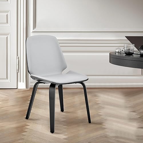 Miniatura 2 de Armen Living Brinley Mid Century - Silla auxiliar moderna de piel sintética gris y madera negra para comedor, mesa de cocina, escritorio, tocador