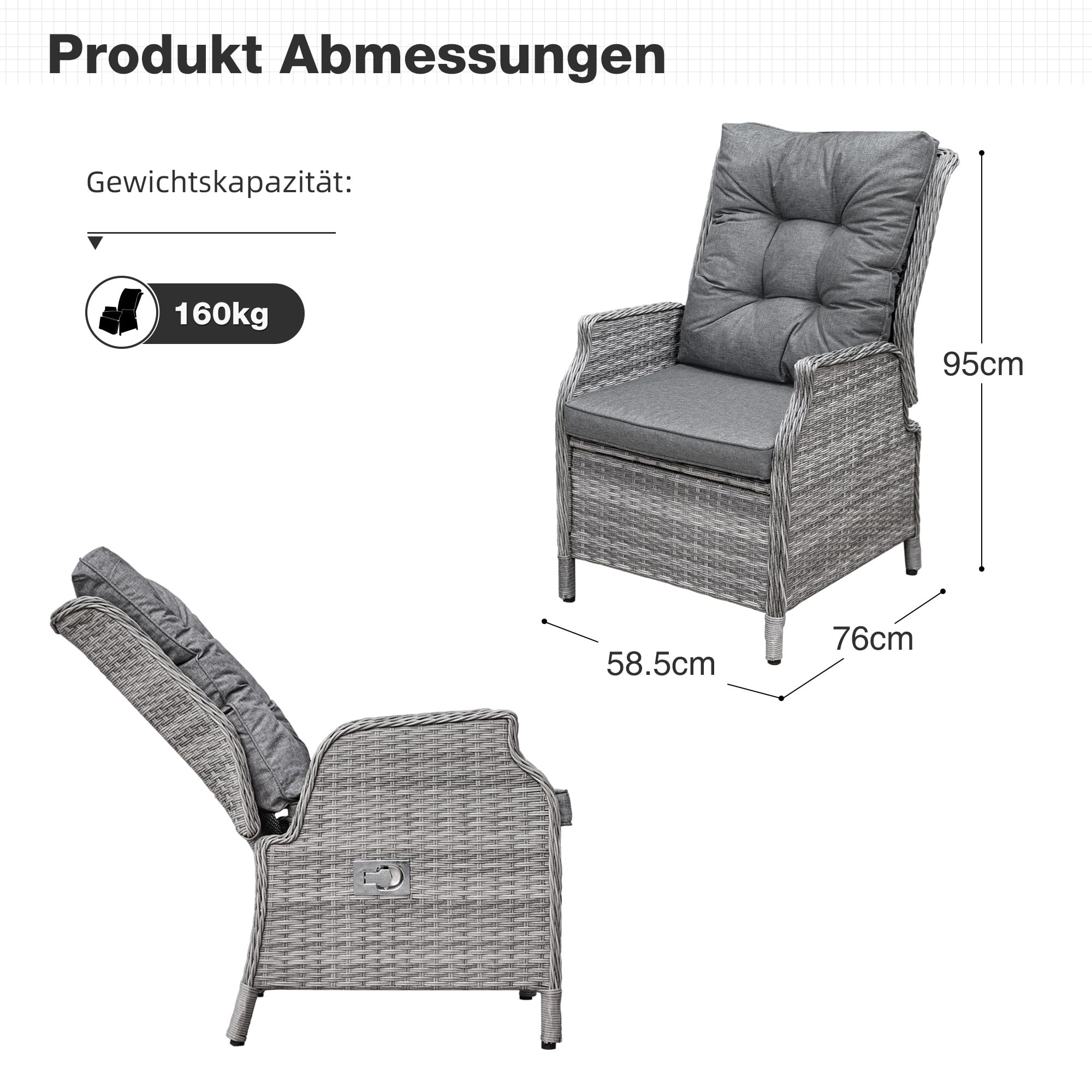 COMLAX FIELD Rattan Gartenstuhl mit Verstellbarer Rückenlehne, Gartensessel Wetterfest, Rattansessel Outdoor, Essstuhl Lounge Sessel für Garten Balkon Indoor