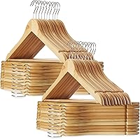 Vista 13 de Casafield - 10 perchas de madera de cerezo para trajes, madera de loto de primera calidad con muescas y gancho giratorio cromado para ropa, abrigos