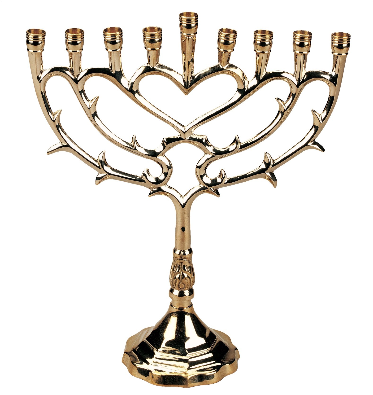 Brass Menorah with Heart Candle