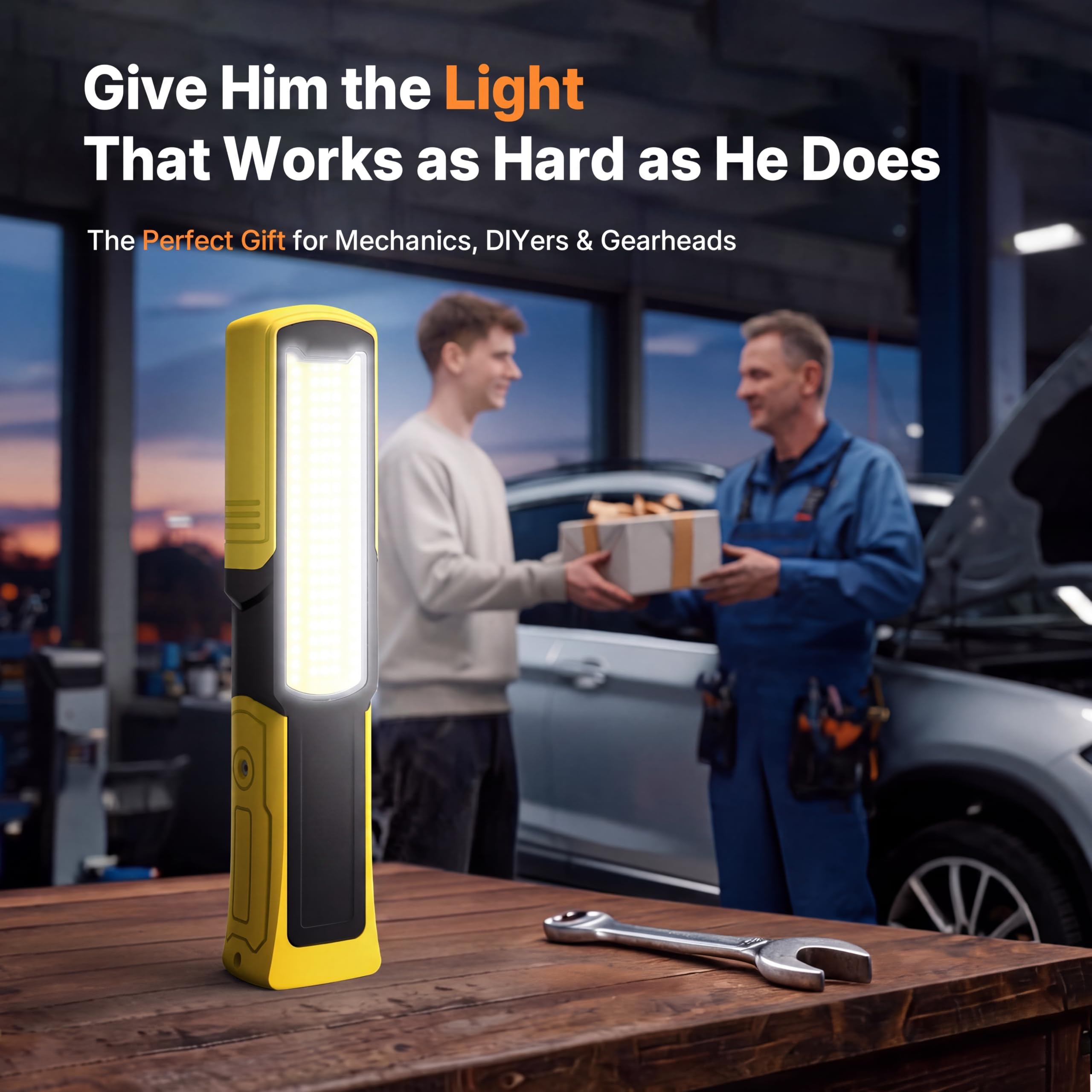 Lampada da officina a LED magnetica, 6000 mAh, luce per vano motore con 5 modalità di luminosità, ricarica rapida USB-C, impermeabile IP54, lampada da lavoro a LED con gancio per officina, riparazione