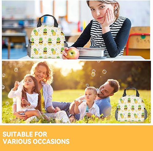 Miniatura 2 de Lonchera de piña para niños, pequeñas bolsas de almuerzo aisladas, bonita lonchera reutilizable para niñas, bolsas de almuerzo cruzadas amarillas