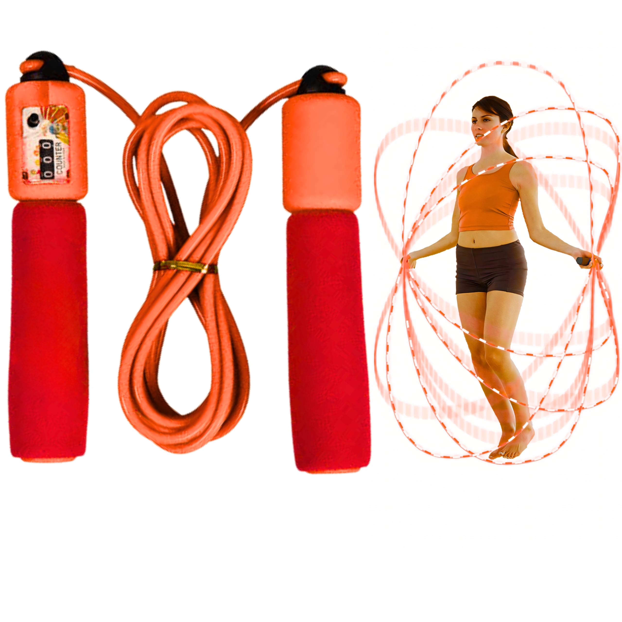 SGM 9301 Jump Rope,Number Counter Fitness Lose Weight Adjustable Skipping Jump Rope for Men Women and Kids (Red)