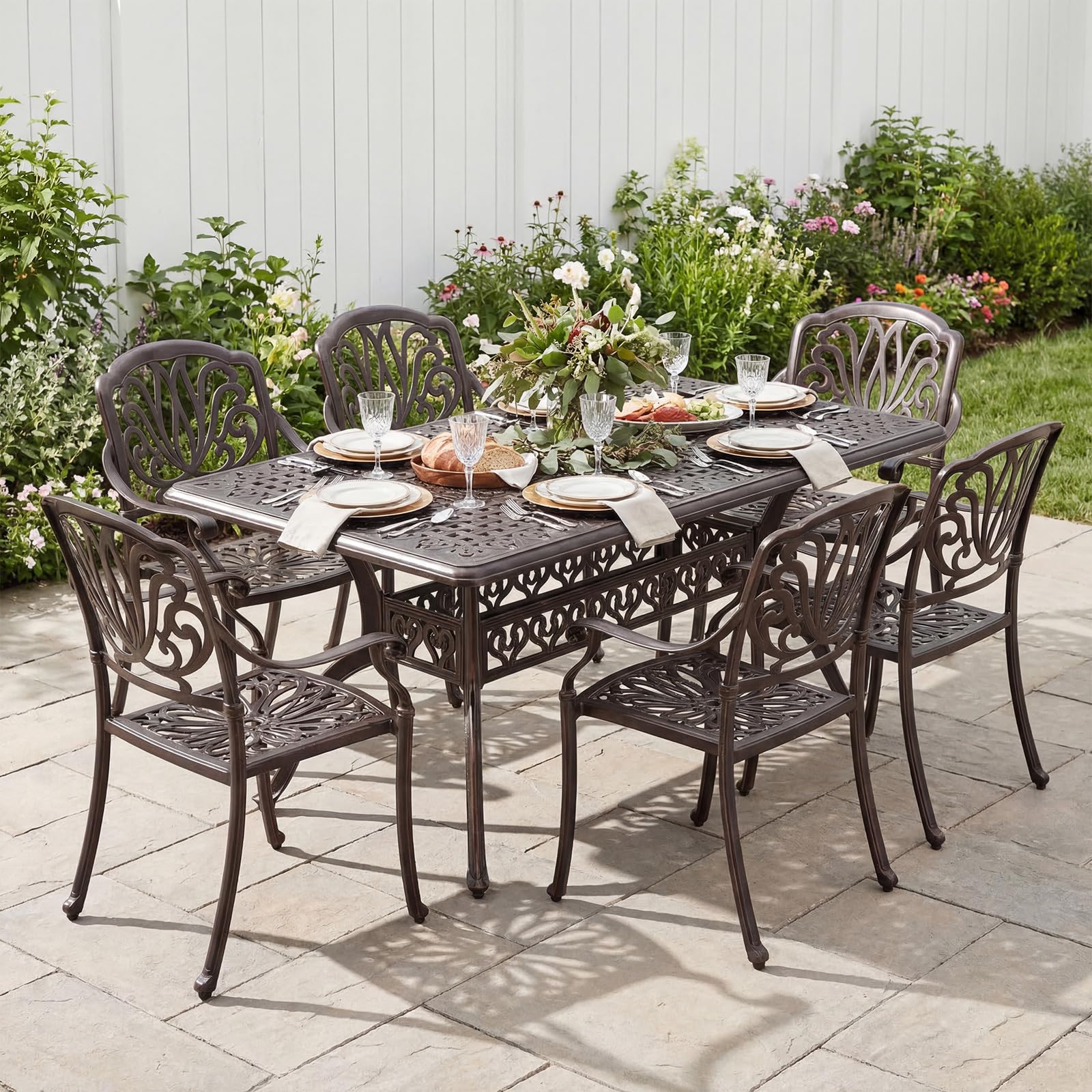 COSTWAY Table de Jardin en Fonte Aluminium, 150 x 90 x 73 CM