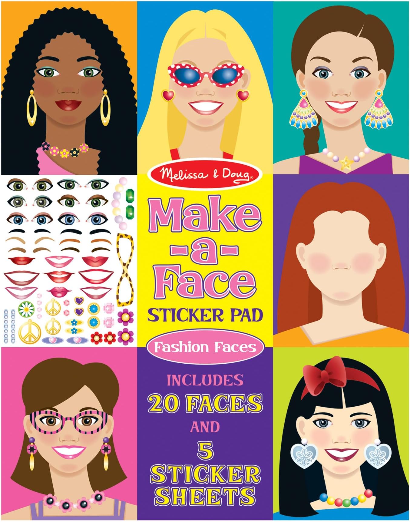 Make-a-Face Fashion Faces Sticker Pad – 20 Background Pages and 250+ Reusable Stickers for Creative Dress-Up and Design Play – Arts and Crafts Activity for Kids Ages 4+ | MD4195