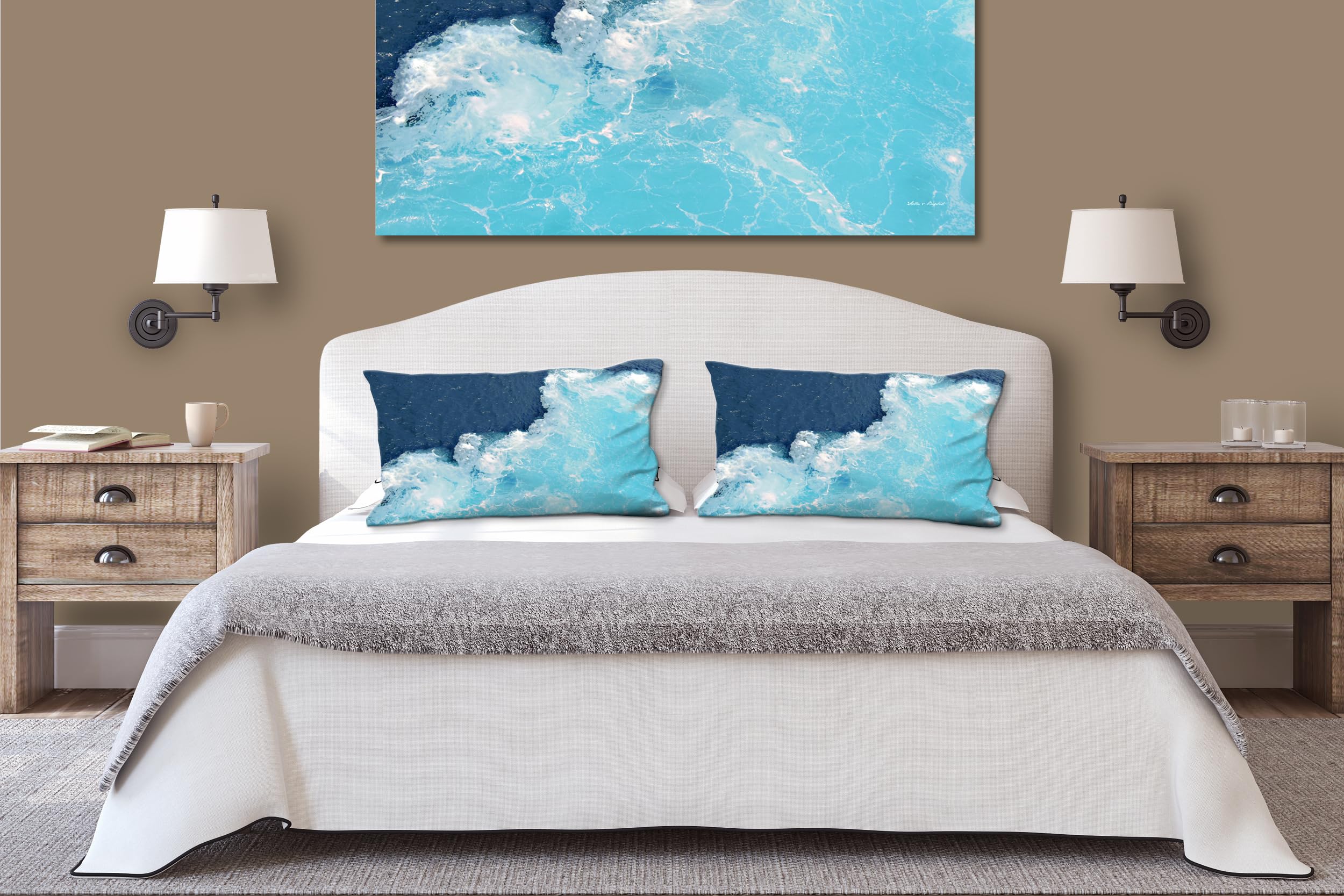 Wellen 3 - Foto-Kissen-Hülle Set (2 STK.) 40 x 40 cm | Kissen-Bezüge - passend zu Wandbild - Deko-Kissen - Strand Wellen Naxos Küste türkis