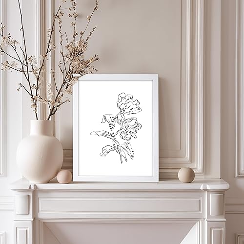 Miniatura 194 de Poster Master Póster de peonías – Estampado de flores retro – Ilustración floral – Ilustración en blanco y negro – Diseño de línea y abstracto –