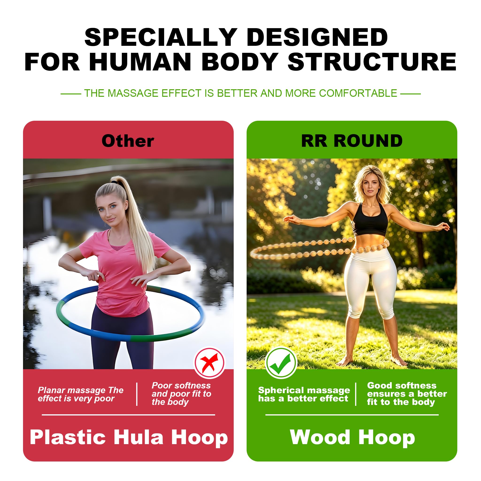Gewichteter Hula-Hoop-Reifen aus Holz für Fitness & Stressabbau - Natürliches rundes Design mit beruhigenden Holzkugelgeräuschen für tiefe Entspannung und effektive Übung - Langlebiger