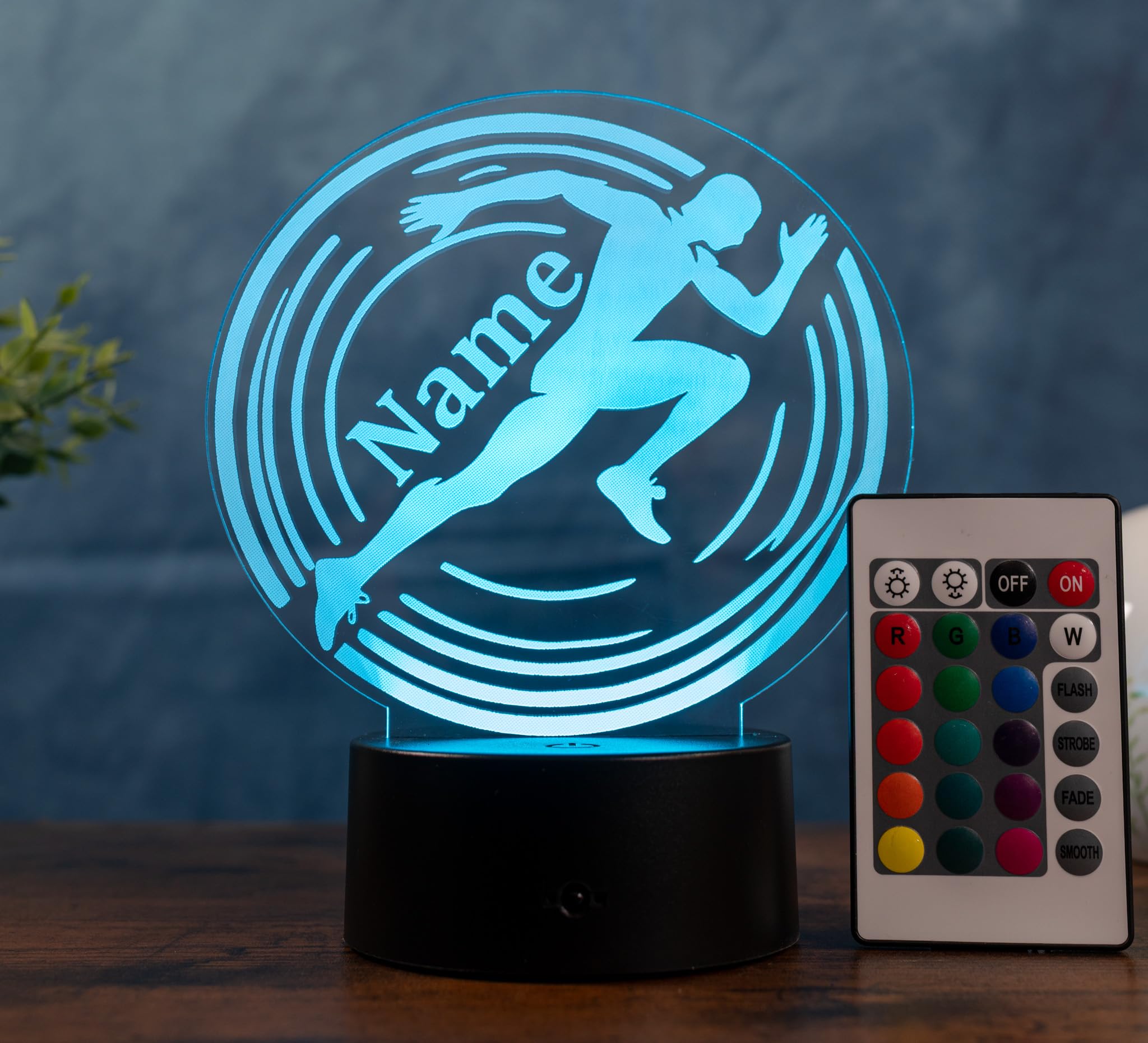 Läufer Lampe personalisiert – LED Nachtlicht mit Name | Sprint Geschenk Leichtathletik Deko | Running Light für Kinderzimmer, Schlafzimmer & Sportler