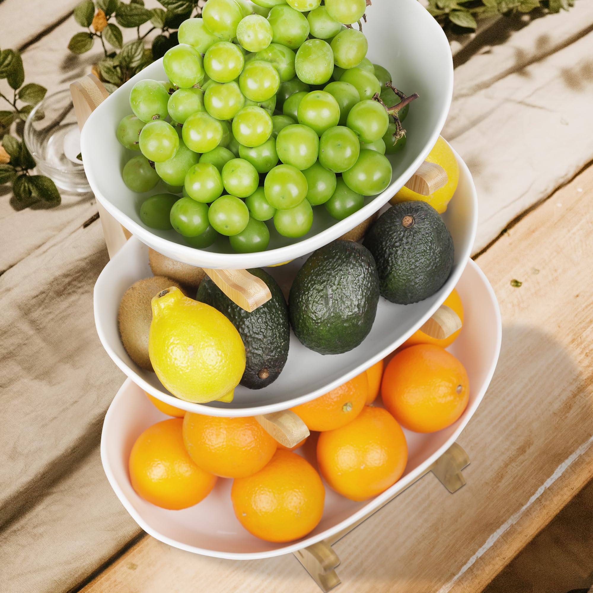 SEVEN SPARTA Größe Obst Etagere 3 Stöckige Obstschale Keramik Schale für Küche Obst Aufbewahrung (3 Etagen Plus Edition)