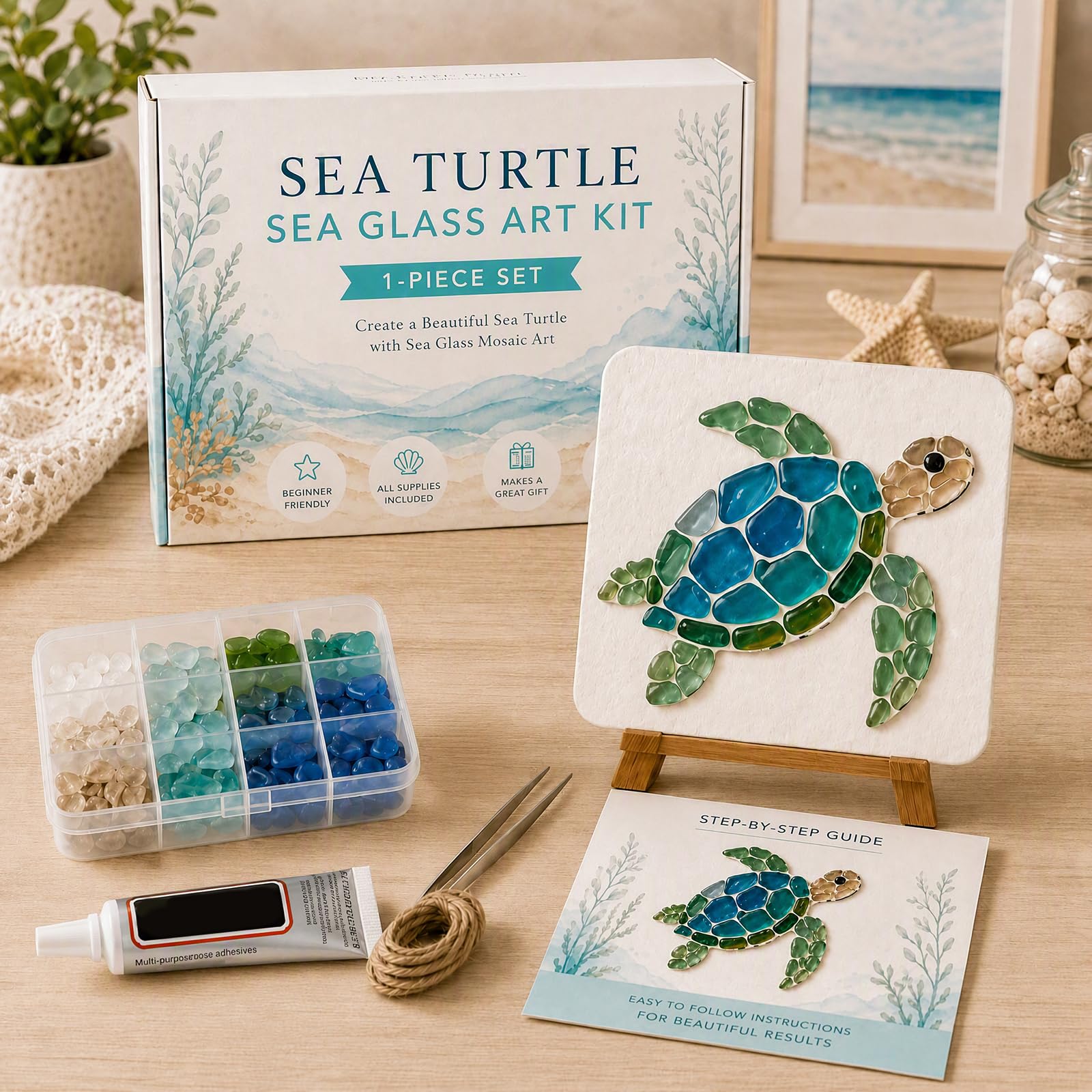 ByteCraft DIY Sea Glass Mosaic Art Kit, Sea Glass Art Kit, DIY Beautiful Ocean & Garden Inspired Artwork with Colorful Glass Pieces, Coastal Home Decor & Creative Handmade Gift Adults