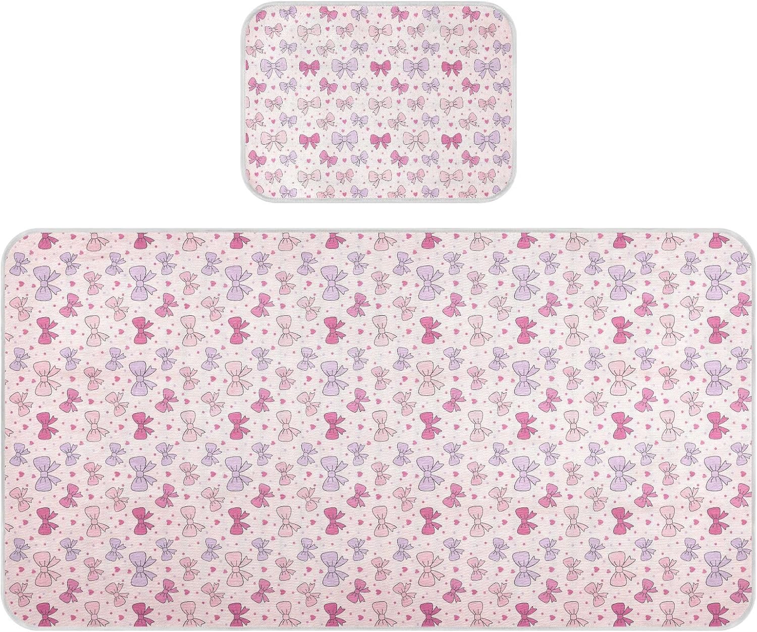 Baby Cooling Mat Pink Bow Ice Silk Breathable Mesh Summer Crib Mattress Pad with Pillowcase, Soft Cooling Sleeping Surface for Infant & Toddler, 52"x28"